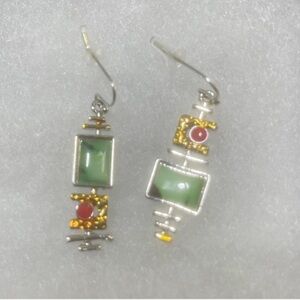 Elegant Silver and Green Earrings